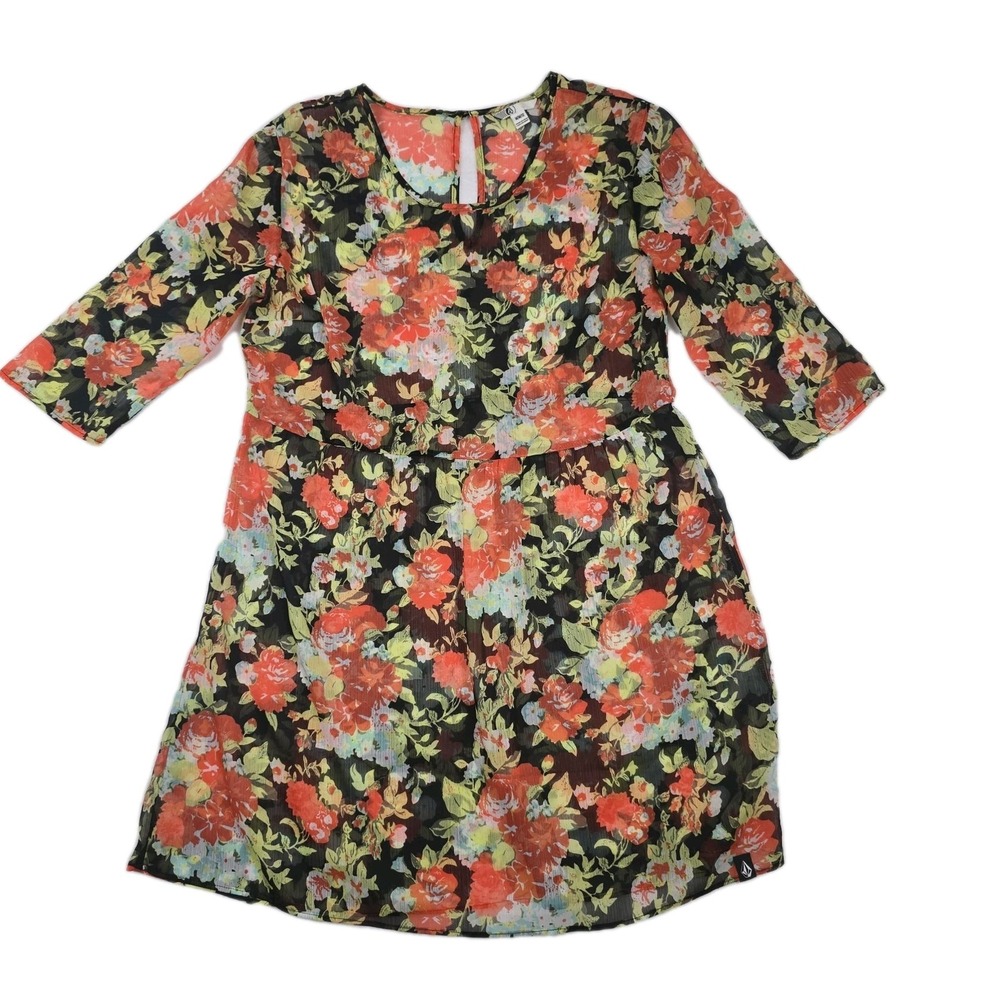 Volcom Rose Bud Dress Women's Size Medium Black Floral Print